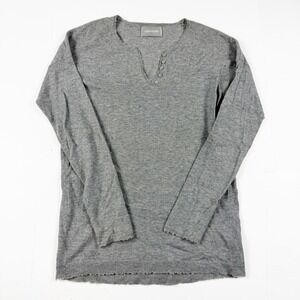 Zadig & Voltaire 100% Cashmere Lightweight Gray Knit Top Henley Neckline Small